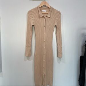 Naadam Button Front Cashmere Blend Midi Sweater Dress in Beige‎ Tan Size S